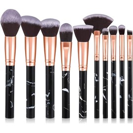 10-Piece Make-Up Brush Set Glamour Gaze, Marble Brush Set, Foundation, Powder, Blush, Blending, Eyeshadow Brush Sets with Cosmetic Bag, Black