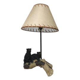 Ebros Gift Rustic Western Whimsical Forest Black Bears Resting On Tree Log Table Lamp with Bordered Lace Shade Cabin Lodge RV Decorative Accent Lighting
