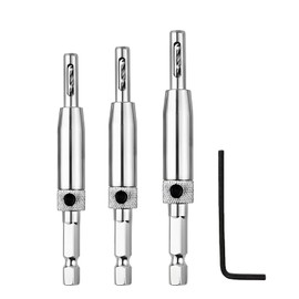 Hinge Drill Bit Set, 3Pcs Self Centring Hinge Drill Bits 1/4" Hex Shank Hinges Drills Bits Guide Woodworking Hardware Pilot Hole Hinges Drill Bit with Wrench for Home Wood Door Window Install