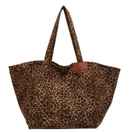 Leopard Print Canvas Tote Bag - Color: Dark Brown, Size: 300*250*40(1mm)