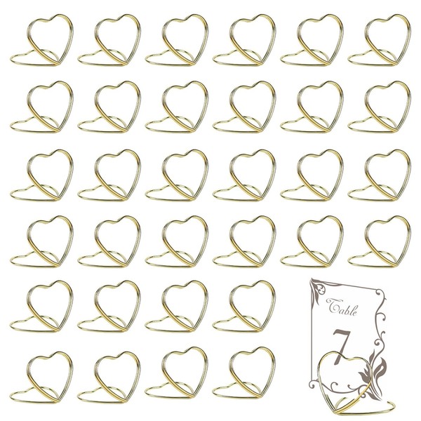 32Pcs Metal Double Heart Steel Photo Holders Golden Picture Stand