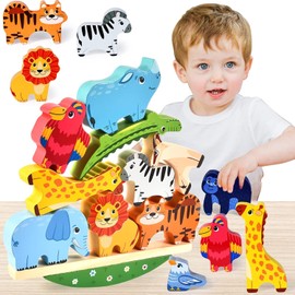 Maxricus Montessori Toys Girl Boy Gifts - Wooden Toys for 1 2 3 4 year old Stacking Blocks Toddler Toys,Animal Building Toys for 1-3 Year Old,Baby Boys Children Girl Toys Gift Age 1 2 3 4
