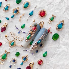 5D Embossed Nail Art Stickers Self-Adhesive Nail Stickers for Nail Art Luxury Bohemia Jewelry Nail Art Decals for Women Nail Supplies Accessories (1, Jewelry)