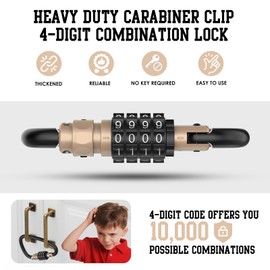 MeBantoo 4-Digit Combination Locks, Heavy Duty D-Shaped Carabiner Clips, Keyless Security Combo Lock for Bike, Helmet, Suitcase Luggage, Ski Equipment, Travel Baggage Backpack (2, Gold)