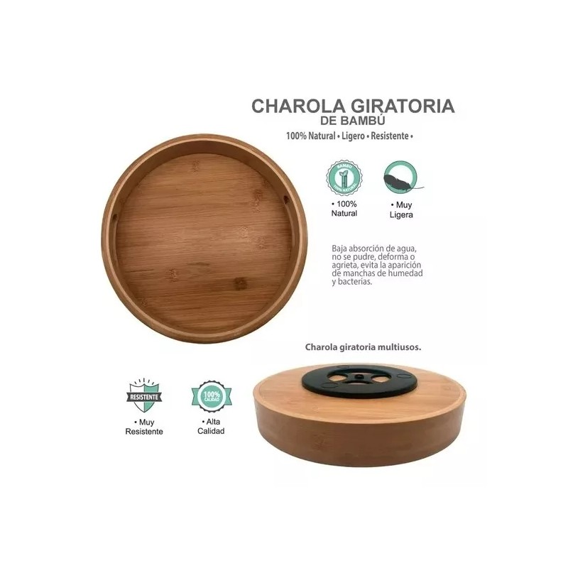 Home Bandeja Charola Giratoria De Bamboo Bambu Mesa 30.5cm