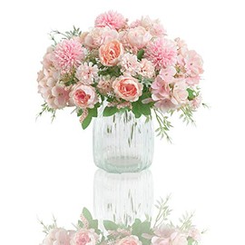Flores artificiales, 2 unidades de ramo de hortensias de seda de peonía falsa, claveles de plástico, margaritas, arreglos florales realistas, decoración de bodas, centros de mesa, para decoración de fiestas en el hogar, oficina, color rosa