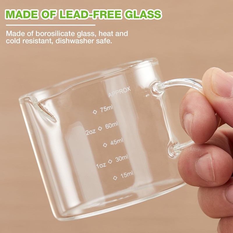 Mfacoy 2 Pack Measuring Cups, 75ML Espresso Cups with Handle,