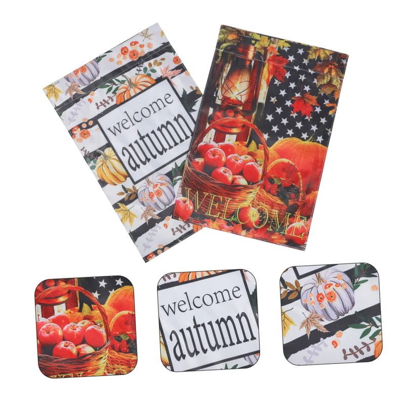 IWOWHERO 2pcs Double-sided Welcome Garden Flag Autumn Thanksgiving Pumpkin Design