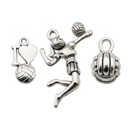 Youdiyla 45 Volleyball Charms Collection, Bulk I Love Sport Volleyball Girl Ball Fitness Charms Metal Pendant Craft Supplies Findings for Necklace and Bracelet Jewelry Making HM322