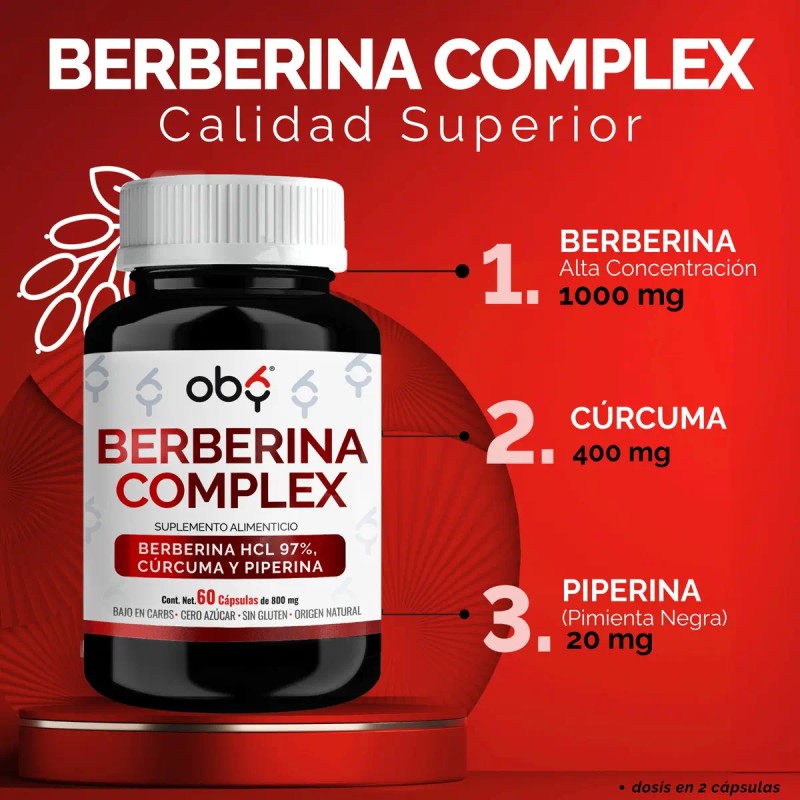 Berberina Hcl 1000mg Potenciada Piperina Curcuma Glucontrol Oby Berberine Complex