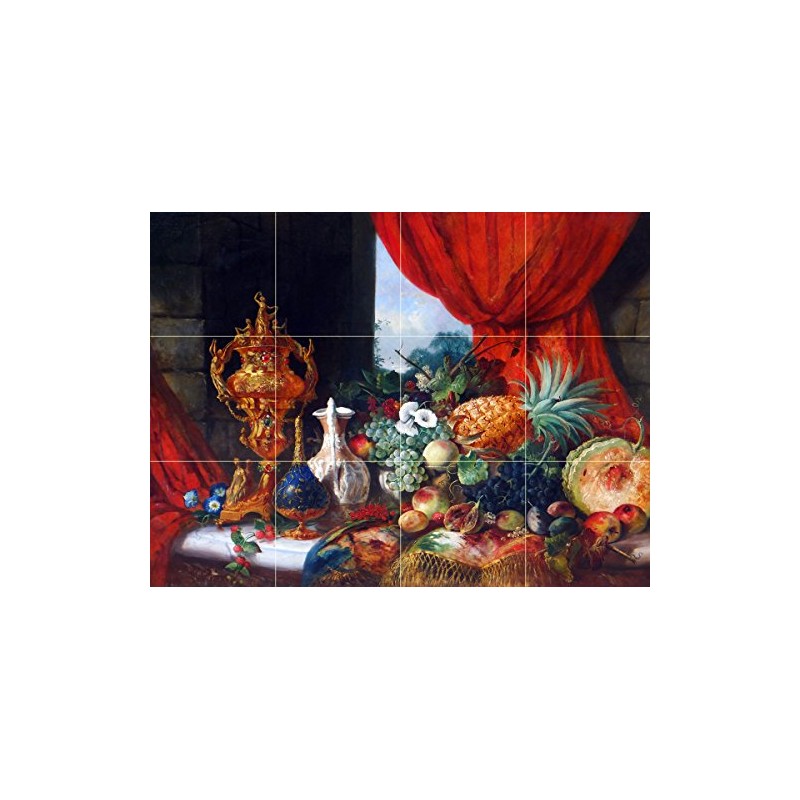 Still Life Fruit Pineapple Flowers jug by W. E. D.