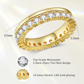 LOIPURI Moissanite Eternity Band Rings for Women, 14k Gold Plated Dual Eternity Rings Wedding Band for Women Stacking, Gold Jewelry Non Tarnish Engagement Promise Anniversary Comfort Fit Size 8