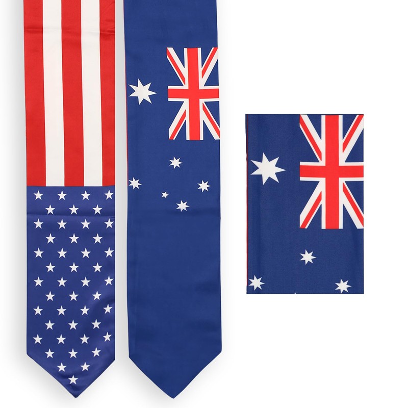 USA And Australia Flag Graduation Stole, Satin Embroidery Graduation Sash