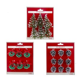 Miniature Tree and Wreath Ornaments, 6-Piece Set, 3 Assorted Sets