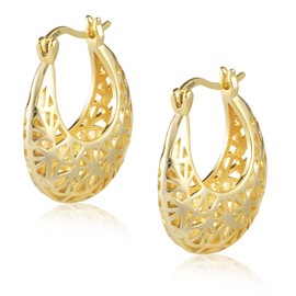 ALEXCRAFT Gold Filigree Hoop Earrings for Women 14K Gold Plated Medium Size Hypoallergenic Statement Earrings