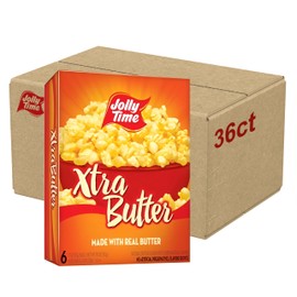 Jolly Time Xtra Butter Trans Fat & Gluten Free Microwave Popcorn with Extra Buttery Flavor, 6 Count (Pack of 6)
