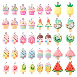 PH PandaHall 40pcs 20 Styles Opaque Resin Ice Cream Pendants Imitation Food Fruits Charms Cartoon Resin Charms with Platinum Tone Iron Loops DIY Necklace Earrings Bracelet Craft Making 0.78~1.26 inch
