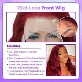 Burgundy Lace Front Wigs Human Hair 99j 13X6 hd Lace Front Wigs Human Hair Body Wave Wig 24 Inch 180% Density for Black Women Colored Red Human Hair Wigs