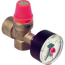 Caleffi 532142 Membrane Safety Valves 1/2 Inch Internal Thread x 3/4 Inch Internal Thread 2.5 Bar for Heating with Pressure Gauge