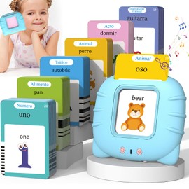 Juguetes de Aprendizaje con Tarjetas Flash Parlantes, Lectura Bilingüe en Español e Inglés, Máquina de Lectura de Juguetes Educativos con 224 Palabras, Juguetes Regalo de Cumpleaños para niños (255 Tarjetas, 510 Palabras【Azul】)