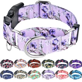 Fidohug Martingale Collar for Dogs Floral Dog Collars for Small Medium Large Dogs with Buckle Adjustable Soft Nylon Dog Collar (Purple Lily, Large)