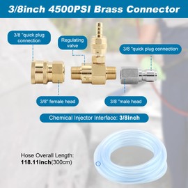 BNYTXV Downstream Injector for Pressure Washer, Adjustable Power Washer Soap and Chemical Injector Kit, 3/8 Inch Quick Connect, 4500 PSI