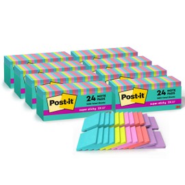 Post-it Notas sper adhesivas, paquete de 8 unidades, 192 blocs de notas adhesivas en total, 3 x 3 pulgadas, coleccin Supernova Neons                  