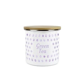Lilac Purple Polka Dots Green Tea Storage Canister - Spotty Dotty Purple And White Metal Enamel Medium Sized Food Storage Container