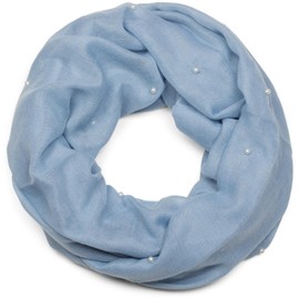 styleBREAKER plain-coloured light loop scarf snood studded with pearls, scarf, shawl, ladies 01016168, color:Blue