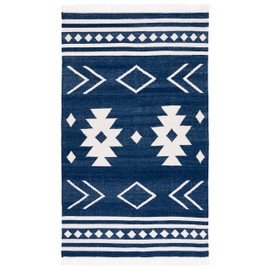 SAFAVIEH Kilim Collection Area Rug - 5' x 8', Navy & Ivory, Flat Weave Rustic Boho Tribal Design, Non-Shedding & Easy Care, Ideal for High Traffic Areas in Living Room, Bedroom (KLM764N)