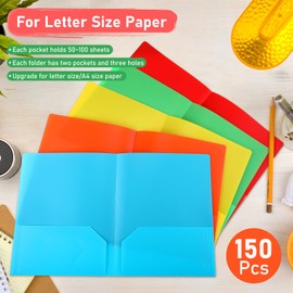 Maitys 150 Pcs 2 Pocket Plastic Folders Bulk 5 Colors 2 Pocket Folders Heavy Duty Plastic Folders with Pockets and Card Holder Multicolor Letter Size Pocket File Folder for School Office Home