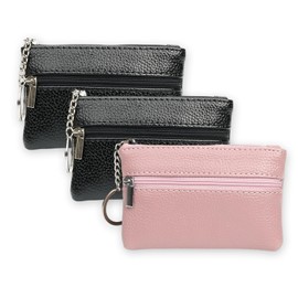 ZexJpr Set of 3 Key Pockets, Key Case with Compartments, Waterproof Leather Key Case, Ideal for Car Keys and Everyday Use, 11.5 x 7.5 x 1 cm, Black and Pink