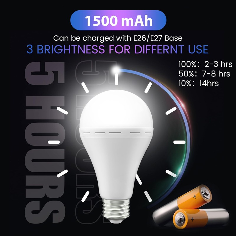 Emergency Rechargeable Led Light Bulb with Hook,Stay Lights Up When