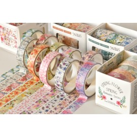 YUBX Flowers Washi Tape Set 30 Rolls Floral Patterns Decorative Skinny Slim Masking Tapes for Arts, DIY Crafts, Journals, Planners, Scrapbook, Wrapping (Blossoms Flourish)