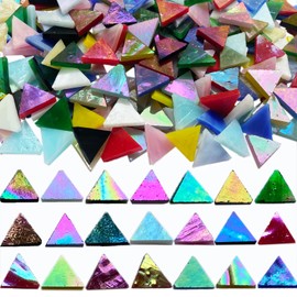 KALUCION - Azulejos de mosaico de vidrio iridiscente triángulo para manualidades a granel, 510 piezas de colores Tiffany piezas de vidrio, kit de mosaico de arco iris para manualidades