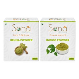 SONA HEALTHCARE Natural Dye For Black Hair Henna Leaves Powder, Indigo Leaves Powder Combo Pack 200 grams 200 grams, 400 grams Total Green
