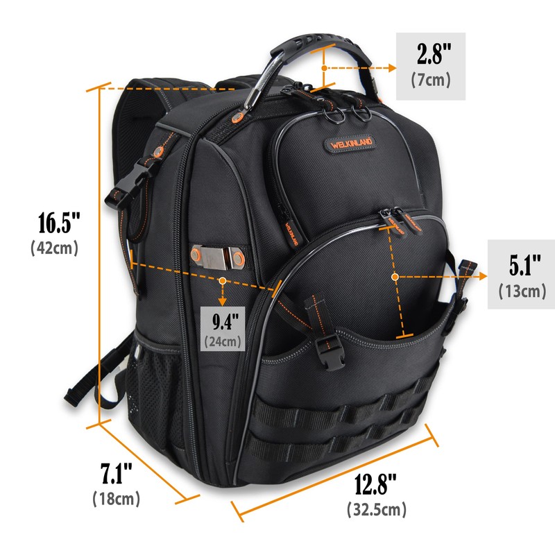 66-Pockets Tool Bag, Heavy-Duty Jobsite back pack for electricians, construction,