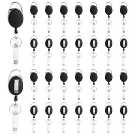 GBACHOOSE Pack of 30 Key Chains, Extendable Key Ring, Card Holder, Black, Carabiner ID Card Badge Clips for ID Cards, Name Card Holder, Key Cards