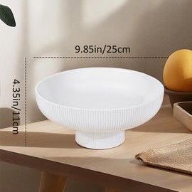 White Ceramic Fruit Bowl ,Fruit Bowl for Kitchen Counter, White Decorative Bowls, Pedestal Bowl,Centerpiece Bowl, Decorative Bowls for Home Decor, Modern Decor Bowl for Table, Island, or Counter