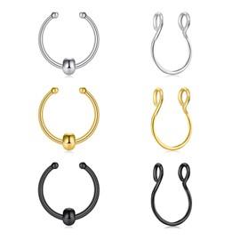 QWALIT Fake Septum Ring Fake Septum Piercing Faux Septum Nose Rings Fake Septum Nose Ring Clip on Septum Ring Faux Septum Piercing Fake Septum Double Hoop Fake Nose Ring Septum Faux Septum Ring
