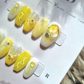 Lemon Beach.Lump Wave Sea Beach Unique Emotional Nail - Almond / 레몬비치. 덩어리 물결 바다 해변 유니크 감성 네일 - 아몬드