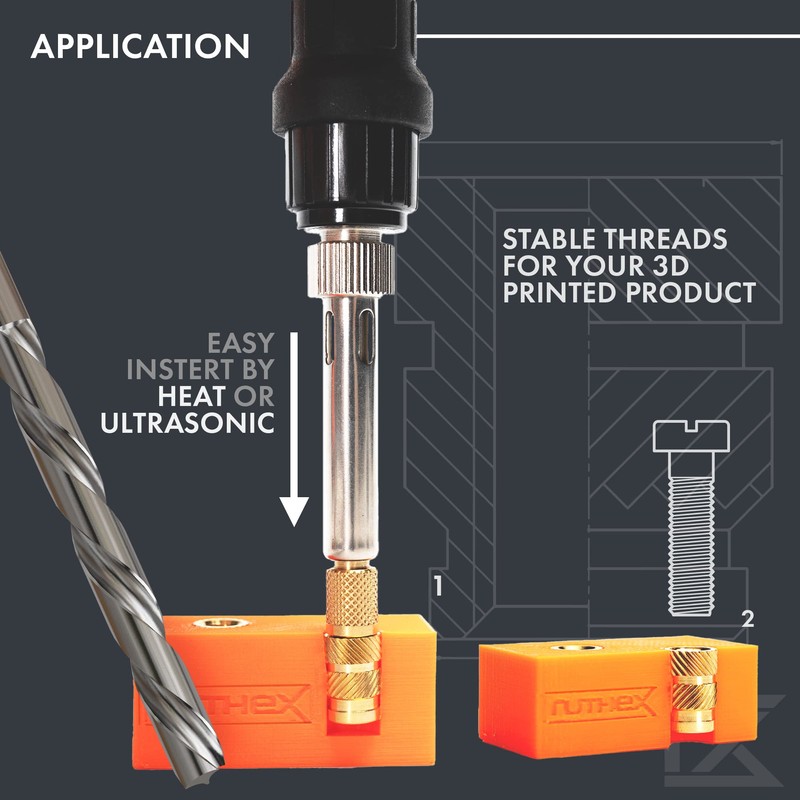 ruthex M3 Threaded Inserts - 100 Pieces RX-M3x5.7 Brass Heat
