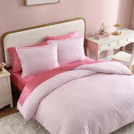 Betsey Johnson - Full/Queen Duvet Cover Set, Super Soft Cotton Bedding Set with Matching Sham(s), Cozy Home Decor, Oeko-Tex Certified (Wonderland Stripe Pink, Full/Queen)