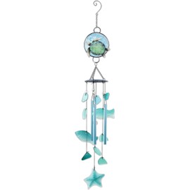 Sunset Vista Designs Windchimes - Handcrafted Glass and Metal Coastal Themed Wind Chime, 36-Inch, Turtle