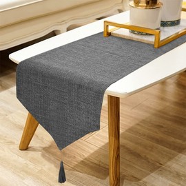 WAITER TREE Burlap Linen Style Table Runner with Tassels Rustic Farmhouse Dresser Scarf for Dining Table Banquet Party Home Decor (Grey, 35 x 240cm)