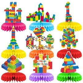 9PCS buliding Block Honeycomb Centerpieces, Building Block Birthday Decorations, Building block Birthday Party Supplies