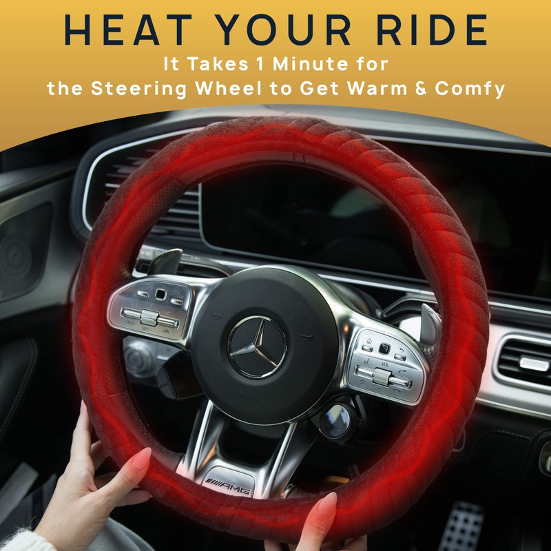 VaygWay Car Heated Steering Wheel Cover - 12v Black Soft