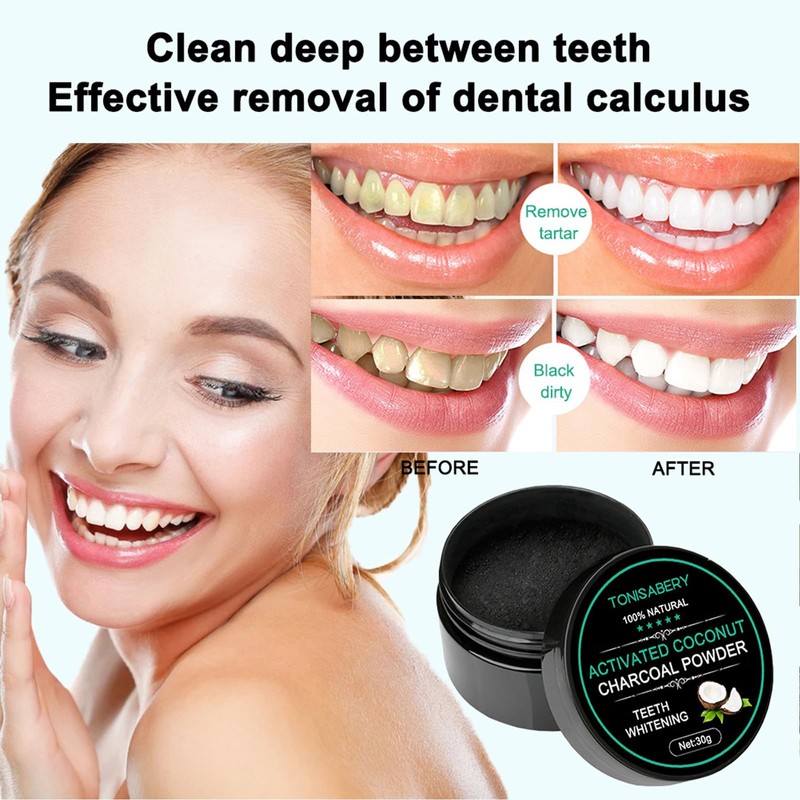 Activated Charcoal Teeth Whitening Set, Pulver-Zahnpasta, Zahnpulver aus Kokosnusskohle -