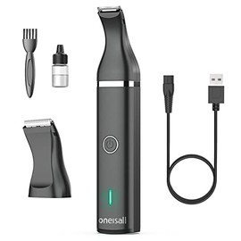 oneisall Dog Clippers with Double Blades,Cordless Small Pet Hair Grooming Trimmer,Low Noise for Trimming Dog's Hair Around Paws, Eyes, Ears, Face, Rump (Black)