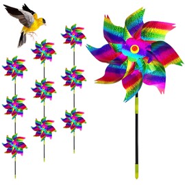 10 Stück Reflektierende Windmühle zur Taubenabwehr – Vogelabwehr Windrad für Garten, Farm, Obstgarten, Hof – Effektiver Vogelschreck und Windspiel（Regenbogenfarben）